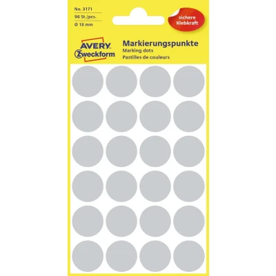 Afbeelding van Avery Ronde etiketten diameter 18 mm, grijs, 96 stuks etiket