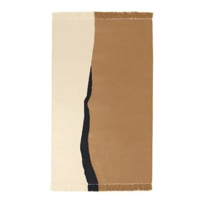 Afbeelding van ferm LIVING Soil Kelim Vloerkleed 140 x 200 cm Dark Sand / Off White