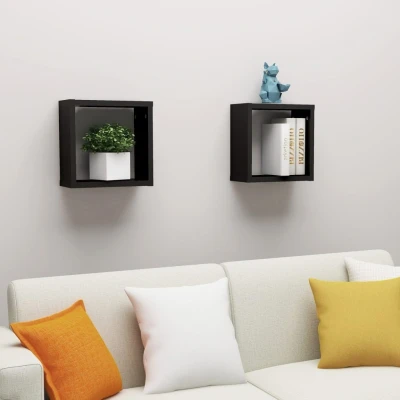 Afbeelding van Wandschappen kubus 2 st 30x15x30 cm zwart