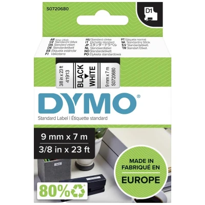 Afbeelding van Geschikt Dymo 40913 (S0720680) tape Zwart op Wit (9mm) Alleeninkt