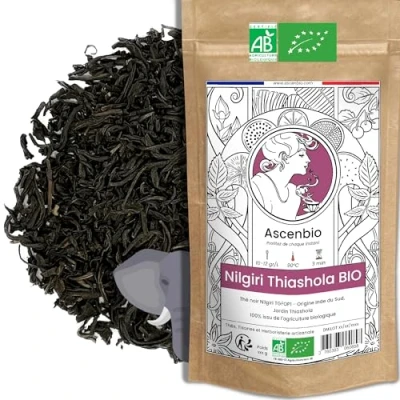 Image de Ascenbio ✿ Thé Noir Nilgiri jardin Thiashola BIO, notes fruitées 180g vrac Préparé et conditionné en France Emballage biodégradable