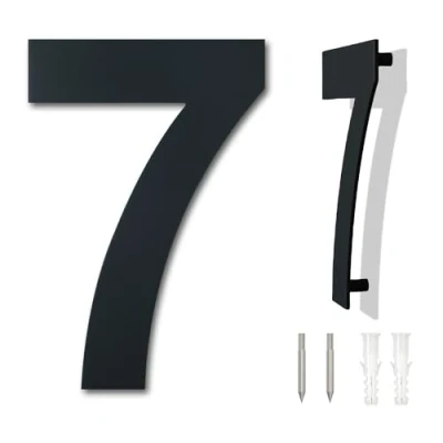 Afbeelding van Geborsteld modern roestvrij staal huisnummer 152mm hoog zwarte coating, zwevende verschijning (nummer 7)