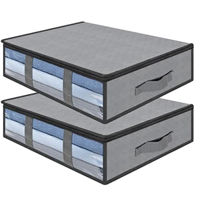 Image de AiQInu Lot de 2 boîtes rangement sous lit avec fenêtre d&#039;observation et poignée, organisateur pliable pour vêtements couvertures couettes