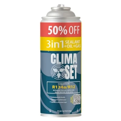 Afbeelding van Clima Set R134 3 in 1 airconditioningskoelmiddel met afdichtmiddel en olie voor auto airconditioning koelmiddel blikjes à 235 g Eco