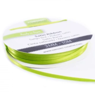 Afbeelding van Vaessen Creative 301002 0018 Satijnen lint appelgroen 3 mm x 10 m decoratief cadeaulint en stoffen voor bruiloft, doop verjaardagscadeau