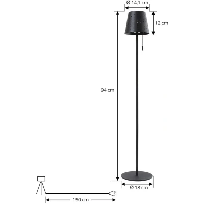 Afbeelding van Lindby Solar buitenverlichting met dimmer 1licht Ijzer, plastic H: 94 cm zwart Inclusief lichtbron