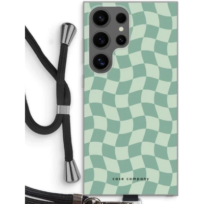 Afbeelding van Case Company® hoesje met Koord geschikt voor Samsung Galaxy S24 Ultra Grid Groen Telefoonhoesje Zwart Bescherming aan alle Kanten en Over de Schermrand