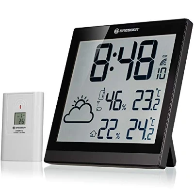 Afbeelding van Bresser Weerstation TemeoTrend JC Zwart LCD scherm met Weersvoorspelling Binnen en Buiten