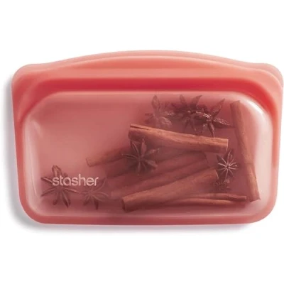 Afbeelding van Stasher Platinum Sac de rangement réutilisable en silicone qualité alimentaire, rouge (collation) Réduit le plastique à usage unique Cuisine, stocker, sous vide ou congeler Étanche, passe au