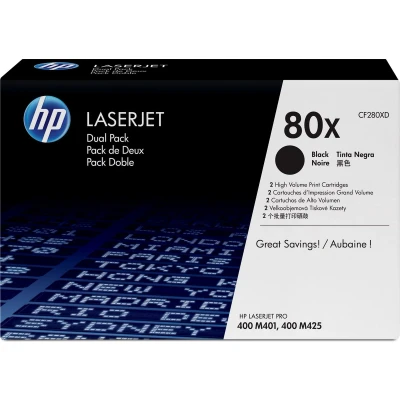 Afbeelding van HP toner 80X, 6 900 pagina&#039;s, OEM CF280XD, zwart, duopack