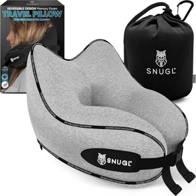 Image de Oreiller de Voyage SNUGL Coussin en Mousse à Mémoire Forme pour Avion Soutien le Cou (Gris Petit)