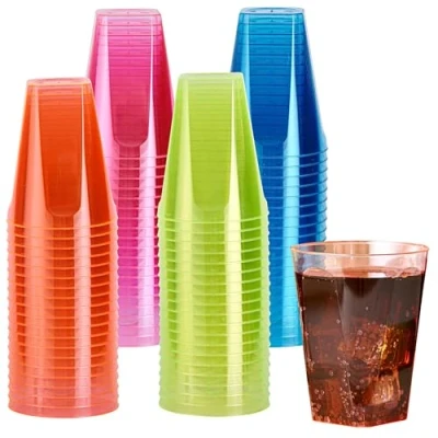 Afbeelding van 80 Neon Party Bekers (210ml) Plastic Herbruikbaar Vierkant Glow in the Dark Feestbekers Perfect voor Feestjes en Verjaardagen