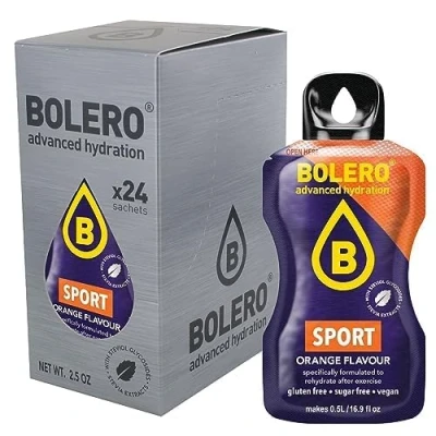 Afbeelding van Bolero SPORT 24 x 3 g, suikervrij sappoeder, gezoet met stevia + vitamine C, geschikt voor kinderen, sporters en diabetici, glutenvrij veganistisch, sinaasappelsmaak