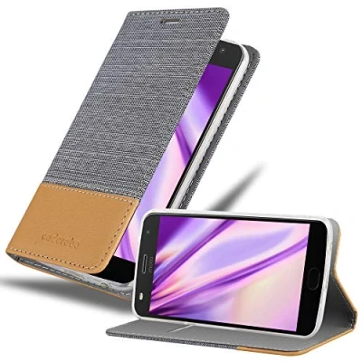 Afbeelding van Cadorabo Hoesje geschikt voor Motorola MOTO Z2 PLAY / FORCE in LICHTGRIJS BRUIN Beschermhoes met magnetische sluiting, standfunctie en kaartvakje Book Case Cover Etui