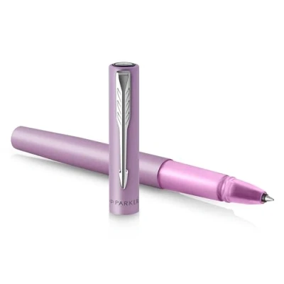 Image de Parker stylo roller Vector XL Laque lilas métallisée sur laiton Pointe fine avec recharge d’encre noire Étui cadeau