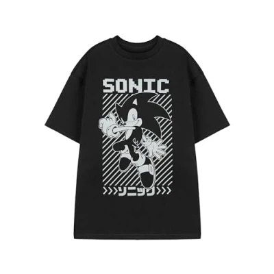 Afbeelding van SONIC THE HEDGEHOG Zwart T shirt voor heren Grafisch met korte mouwen Klassiek geluidssign Retro videospeelkleding Katoenen overhemd fans van Sega gamekarakters, zwart.