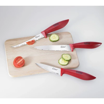 Afbeelding van Westcott Clauss keukenmessenset, doos van 3 stuks, rood mes
