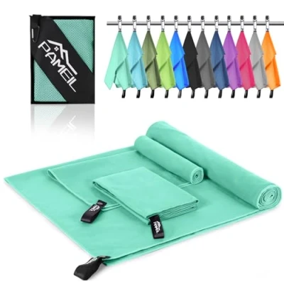 Afbeelding van Pameil Set van 3 microvezel handdoeken (160 x 80 cm + 2 kleine 40 cm), reishanddoek, sneldrogend, microvezel, voor fitness, sauna, mintgroen