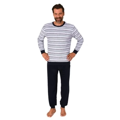 Afbeelding van Normann Elegante badstof pyjama voor heren met lange mouwen en manchetten ook in grote maten, Antraciet 1