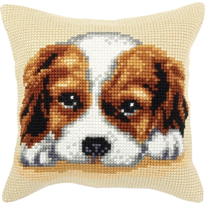 Afbeelding van Borduurpakket Puppy kussen Orchidea
