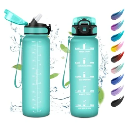 Image de bouteille d&#039;eau de sport 1 L, avec indicateur temps, pour adulte, fitness, cyclisme