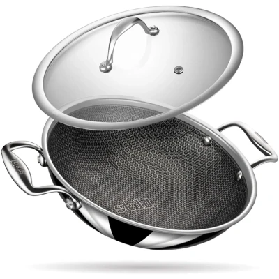 Afbeelding van Stahl Triply Wokpan Hybrid Anti Aanbaklaag Inclusief Deksel 24 cm Geschikt Voor Inductie 3 4 Personen