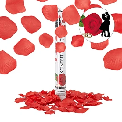 Afbeelding van Relaxdays confetti kanon rozenblaadjes rood party popper voor bruiloft 40 cm