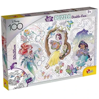Afbeelding van Lisciani Disney puzzel 100 DF Plus 250 stukjes prinsessen dubbelzijdig 2 in 1 en kleuren 50 x 35 cm voor kinderen vanaf 7 jaar