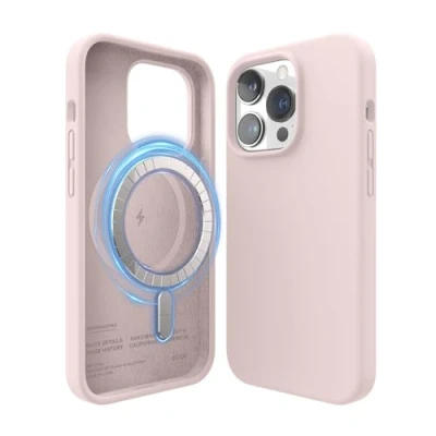 Afbeelding van elago Magnetische siliconen Beschermhoes, compatibel met iPhone 14 Pro en alle MagSafe accessoires, 6,1 inch, geïntegreerde magneten, hoogwaardige vloeibare hoes, zachtroze