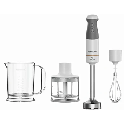Afbeelding van Kenwood HBM40.302WH duikmixer, TriBlade systeem met 3 messen, 1 versnelling + turbo, metalen staaf 20 cm lang, inclusief garde, maatbeker, 0,5 l hakmolen, 850 W, wit