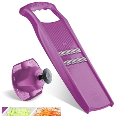 Afbeelding van Börner Roko PowerLine groentesnijder set (2 delig.) Fijne stripsnijder voor groenten en fruit houder Juliennesnijder Groenteschaaf Keukenschaafset (violet)