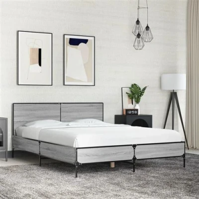 Afbeelding van vidaXL Bedframe bewerkt hout metaal grijs sonoma eiken 140x200 cm