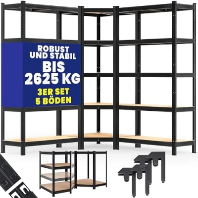 Afbeelding van Monzana Stellingkast Set van 3 Hoek 190x90x40cm Zwart