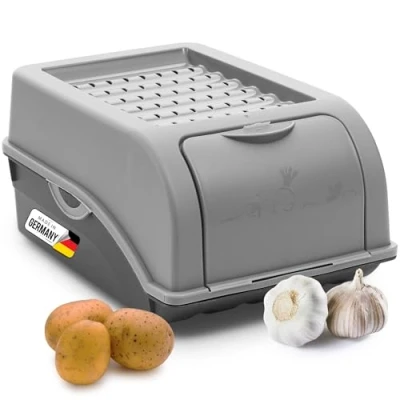Afbeelding van Novaliv Aardappelopbergdoos, klein formaat 3,5 liter, grijs, uienbox, stapelbare groentebox voor aardappelen, opbergdoos
