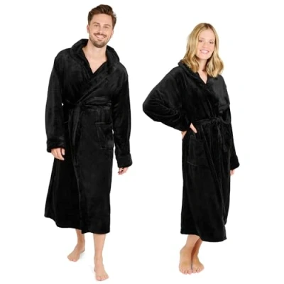Afbeelding van Blumtal Badjas Unisex Dames en Heren Fleece met Capuchon Zakken Zwart Maat S