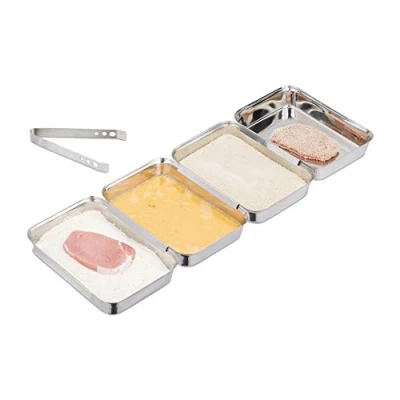Afbeelding van Relaxdays paneer set roestvrij staal paneerstraat zonder knoeien keukentang rvs Pak van 5