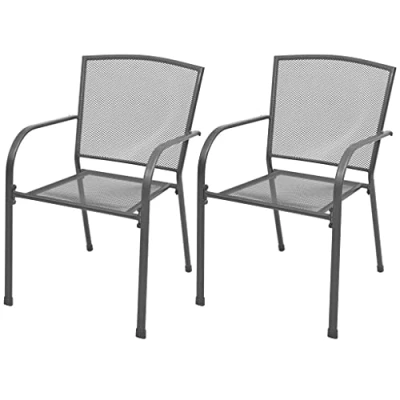 Afbeelding van Tuinstoelen stapelbaar 2 st staal grijs