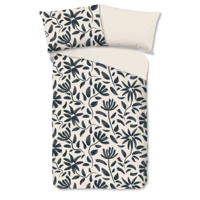 Afbeelding van Cheqo® Dekbedovertrek 140x200 cm Getekende Bloemen Print Zwart/Wit 1 Persoons 100% Katoen Oeko Tex Gecertificeerd