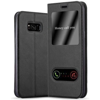 Afbeelding van Cadorabo Hoesje geschikt voor Samsung Galaxy S8 in KOMEET ZWART Beschermhoes met magnetische sluiting, standfunctie en 2 kijkvensters Book Case Cover Etui