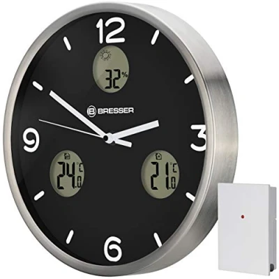 Afbeelding van Bresser MyTime Wandklok Zwart Incl. Themometer &amp; Hygrometer 30Ø cm Met Draadloze Sensor