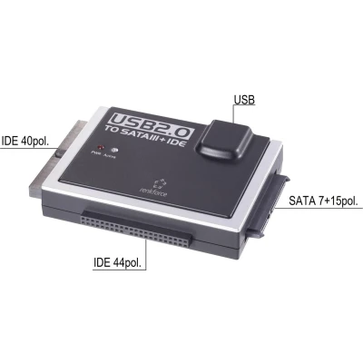 Afbeelding van Renkforce HDD Adapter [1x USB A 2.0 stekker 1x IDE bus 40 polig, 44 SATA combi 15+7 polig]