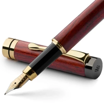 Afbeelding van Wordsworth &amp; Black Vulpenset, bamboehout middelgrote veer, geschenkdoos; bevat 6 inktpatronen, een inktnavulconverter; kalligrafie, tekening [rozenhout]