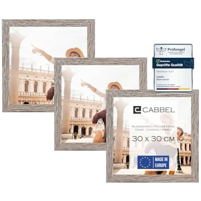 Afbeelding van CABBEL Set van 3 fotolijsten 30 x cm bruin MDF houten frame met onbreekbaar plexiglas / modern