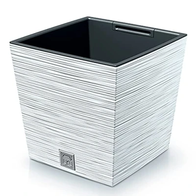 Afbeelding van Prosperplast Plantenpot/bloempot Furu Stripes voor buiten kunststof wit vierkant D29.5 x H29 cm