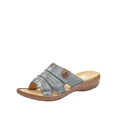 Afbeelding van Rieker 60876 damessandalen, Blauw wit denim naakt 12