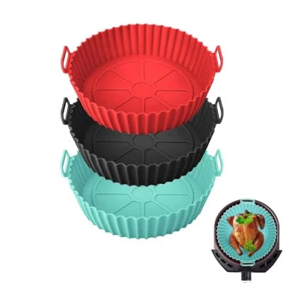 Afbeelding van Atsmoce® 3 stuks siliconen pot voor luchtfriteuse, 20 cm, Air Fryer mand, herbruikbaar, bakvorm, airfryer, geschikt oven, magnetron, luchtfriteuse (B)