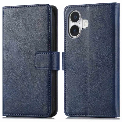 Afbeelding van imoshion Hoesje Geschikt voor iPhone 16 Met Pasjeshouder Luxe Bookcase Donkerblauw