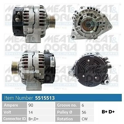 Afbeelding van MEAT &amp; DORIA 5515513 Dynamo / Alternator 14V 90A CITROËN: Berlingo First I, I Van, PEUGEOT: Partner Van