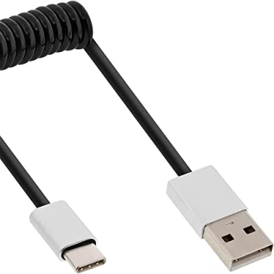 Afbeelding van InLine USB C naar A spiraalkabel USB2.0 tot 2A / zwart 2 meter
