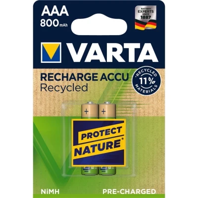 Afbeelding van Varta Recycled Gebruiksklare Micro AAA LR03 batterij NiMH 800mAh 1,2 Volt 2 stuks